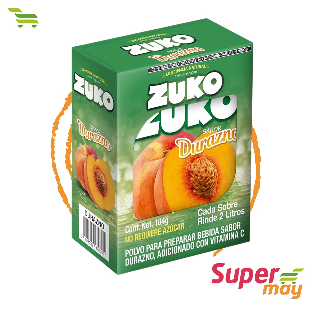 ZUKO DURAZNO BEBIDA EN POLVO 8 UDS