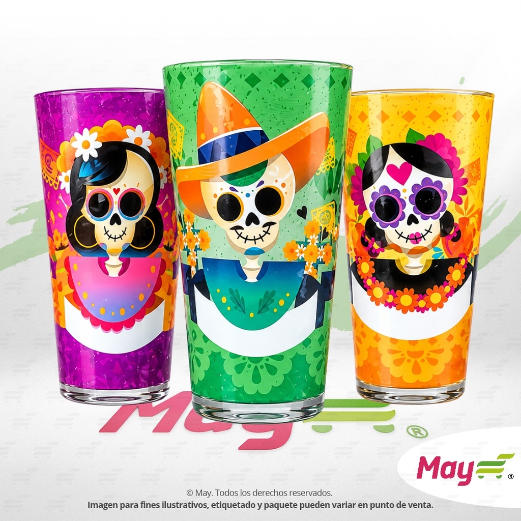 Veladora La Gloria Calaveritas en Vaso de Vidrio Cubero para Día de Muertos, Altares, Ofrendas y Decoración Tradicional 1 UDS
