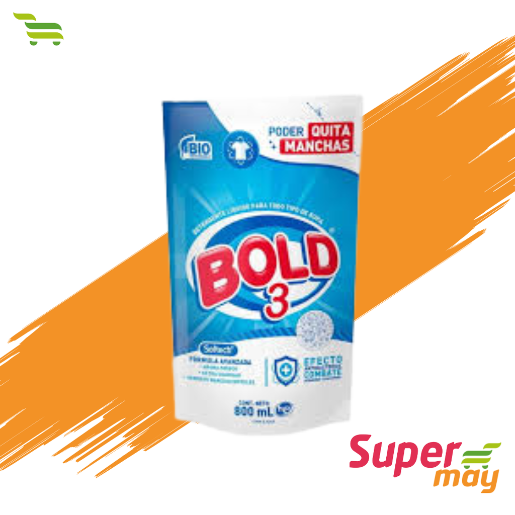 BOLD 3 QUITAMANCHAS DETERGENTE LIQUIDO 800 ML