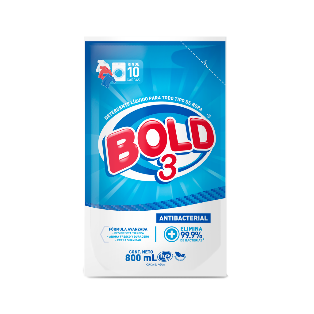 BOLD 3 ANTIBACTERIAL DETERGENTE LIQUIDO 800 ML